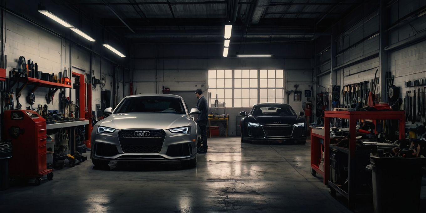 Professional auto garage with luxury Audi cars